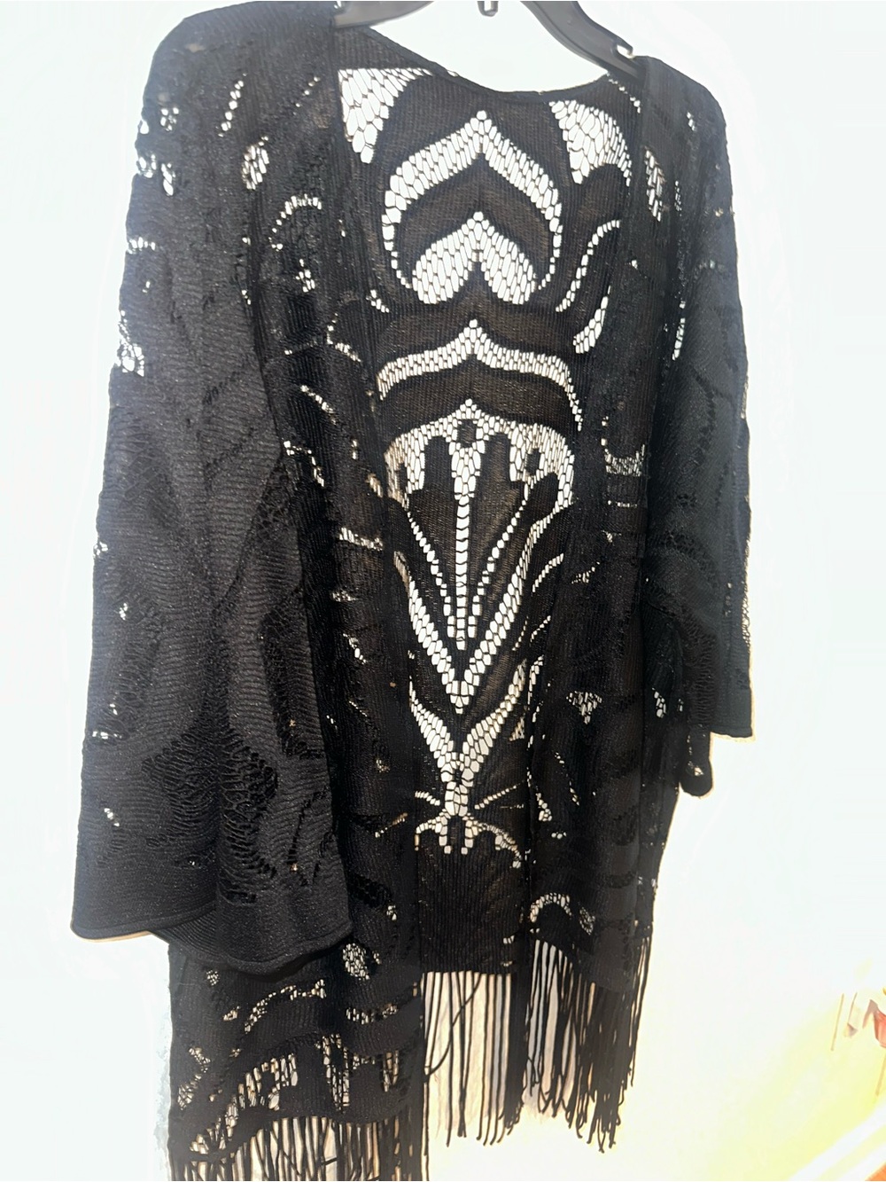 Aldo Black Open-Knit Fringe Poncho